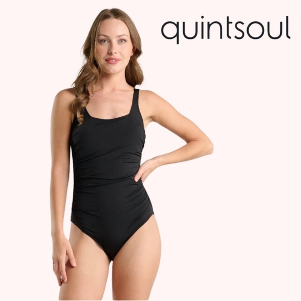 NWOT Shirred Full Coverage Black One Piece Swimsuit